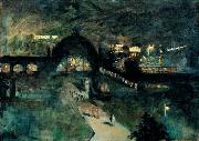Lesser Ury Bahnhof Nollendorfplatz bei Nacht oil painting